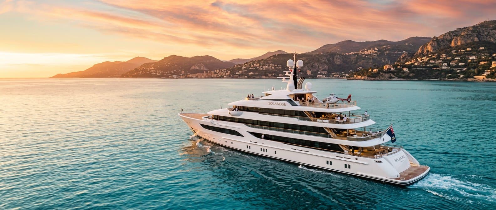 Superyacht at golden hour